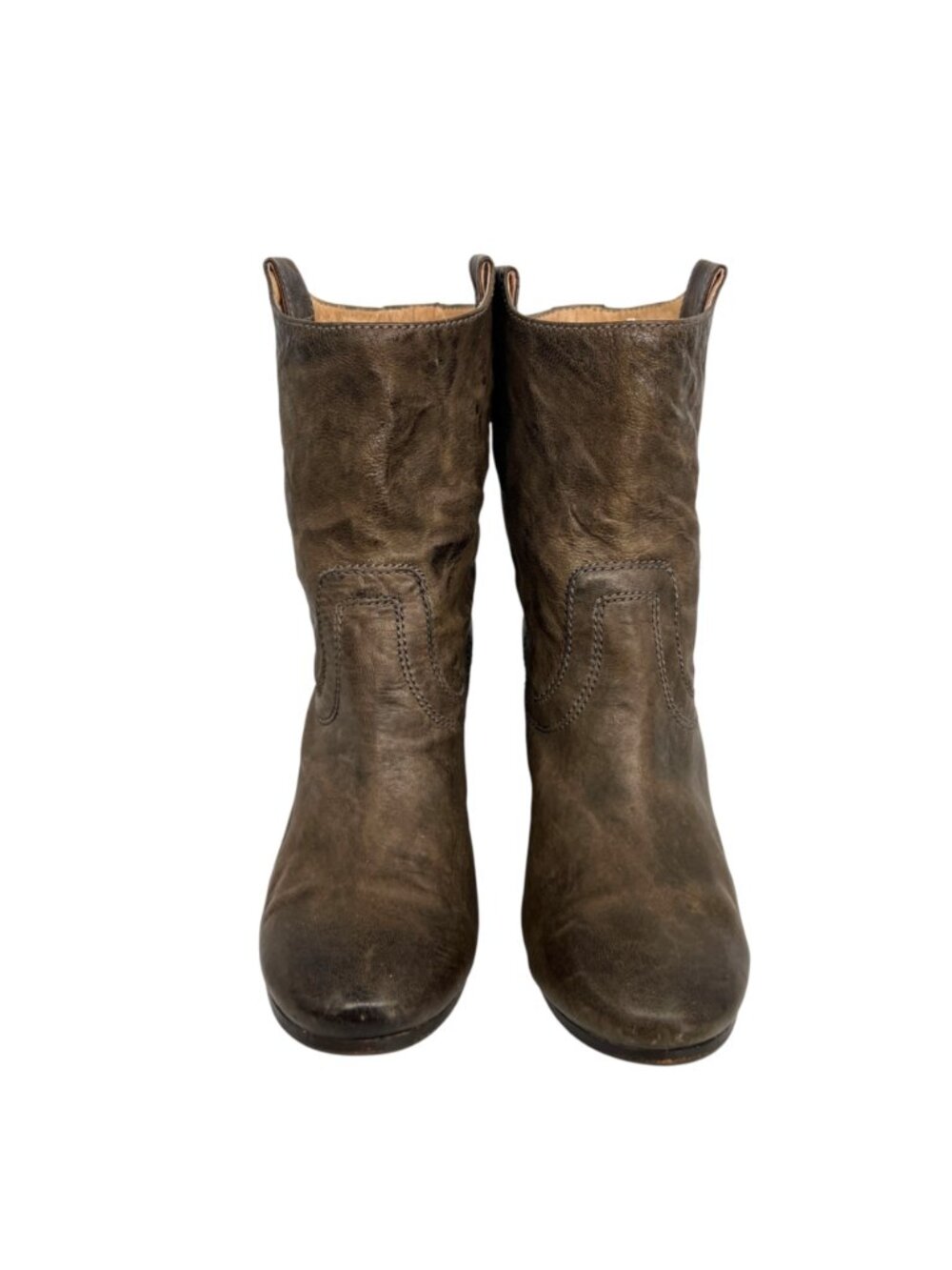 Frye Carson Mid Heel Short Leather Ankle Boots Brown Western Style Size 6.5 - Picture 14 of 15
